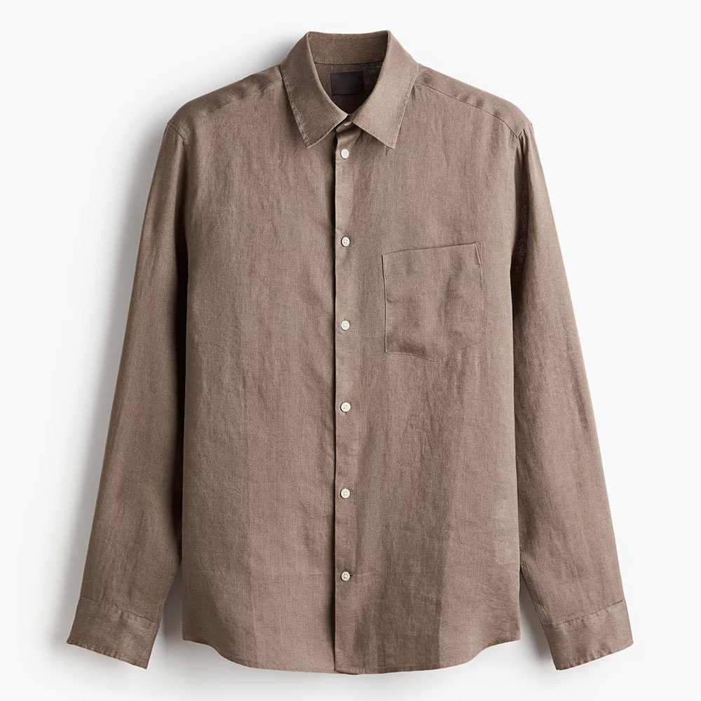 1.jpg (1) Brown Classic Collar Linen Shirt - Image 1