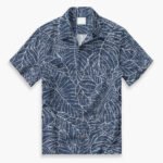 Navy Tropical Leaf Print Camp Shirt