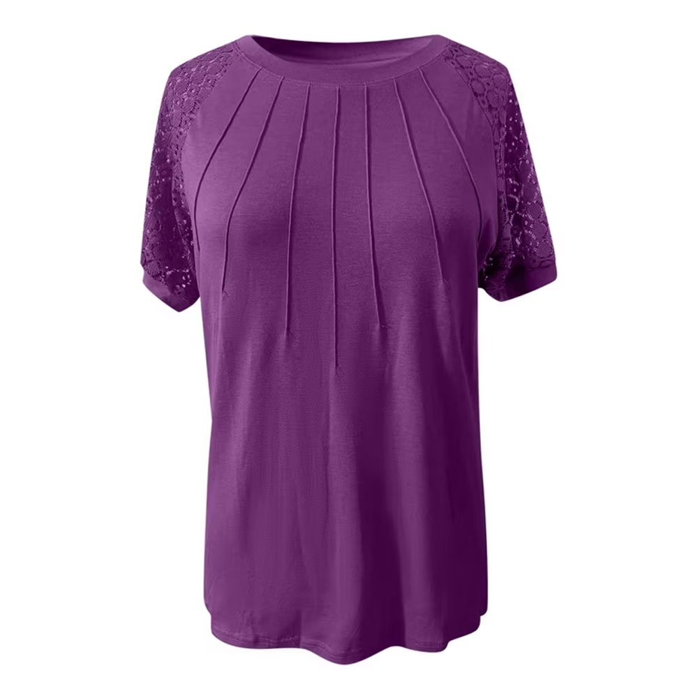 1.jpg (7) Purple Lace-Sleeve Pleated Formal Top - Image 1