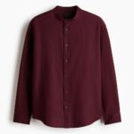 Maroon Mandarin Collar Linen Shirt