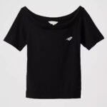 Black Ribbed Off-Shoulder Top