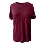 Maroon Lace-Sleeve Pleated Formal Top