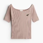 Blush Pink Ribbed Off-Shoulder Top