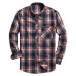 Orange & Navy Plaid Flannel Shirt
