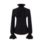 Black Ruffled High-Neck Formal Top