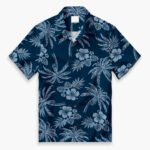 Navy Tropical Leaf Print Camp Shirt