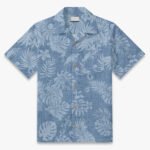 Light Blue Tropical Leaf Camp Shirt
