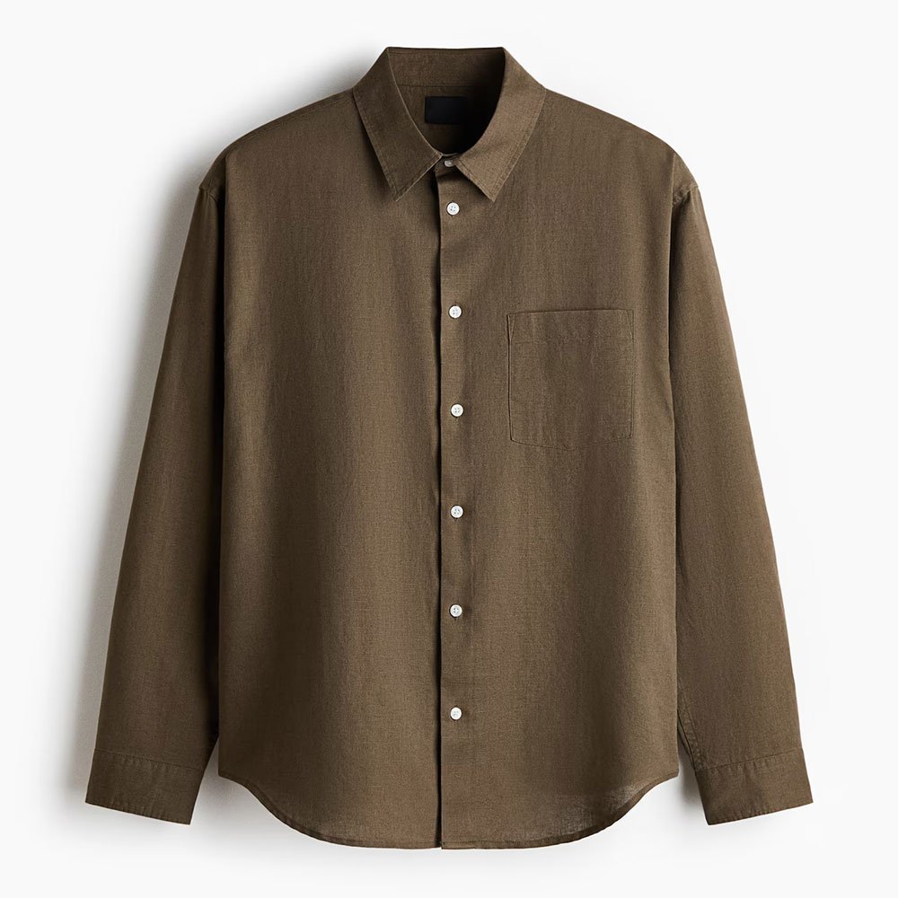 9.jpg (1) Olive Green Classic Collar Linen Shirt - Image 1