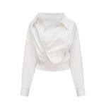 White Draped Collar Formal Top