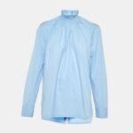 Sky Blue High-Neck Gathered Blouse