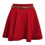 Red Flared Belted Skirt