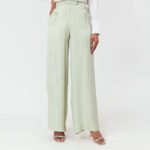 Pastel Green Wide-Leg Plaza Pants