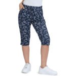navy abstract floral capri