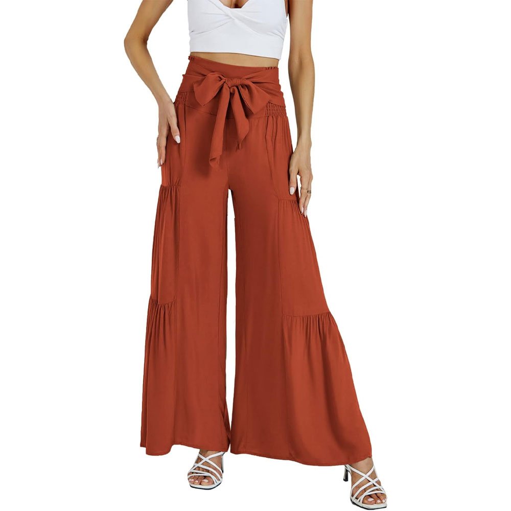 2 Rust Orange Tie-Waist Plaza Pants - Image 1