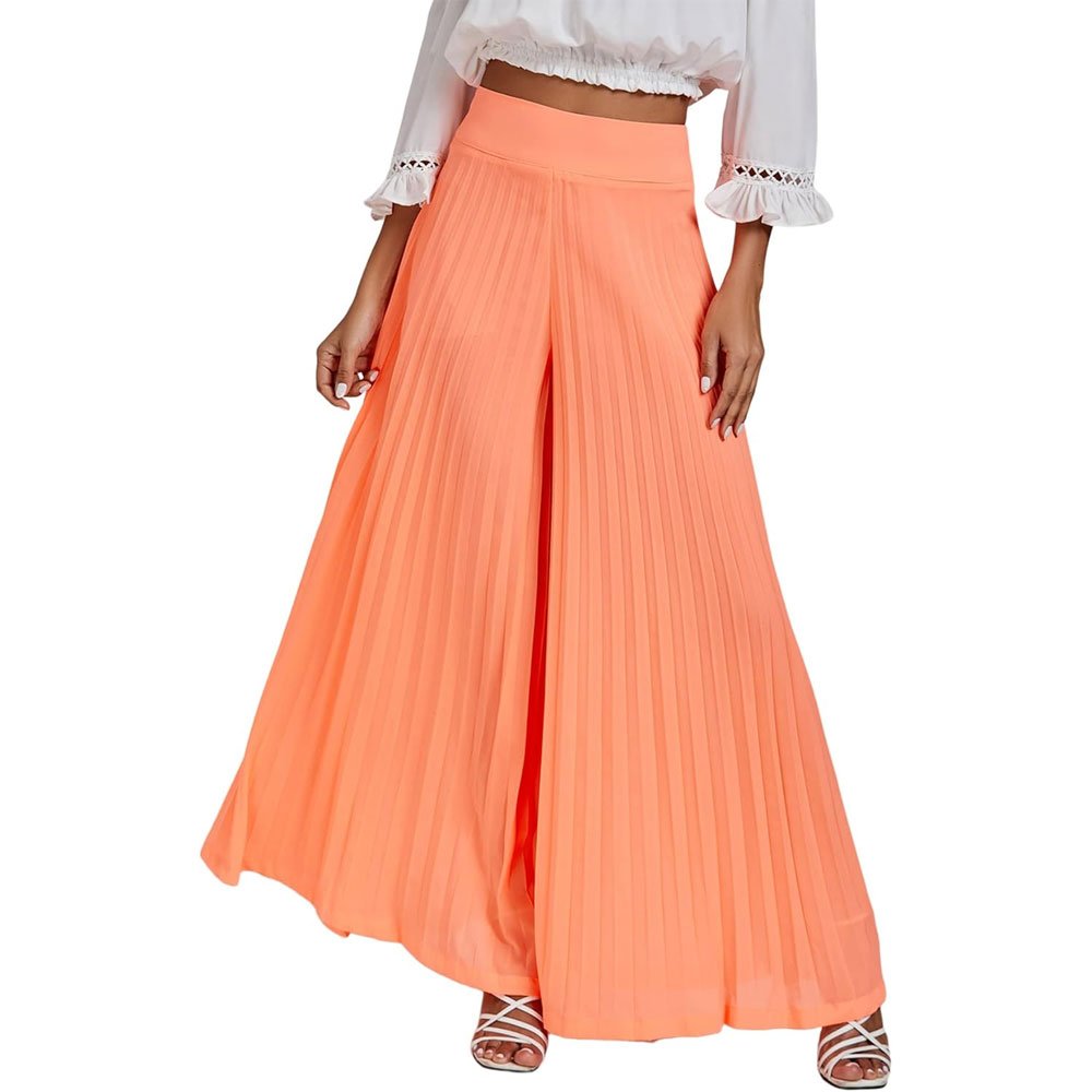 4 Peach Orange Pleated Plaza Pants - Image 1