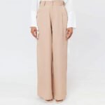 Beige High-Waist Plaza Pants