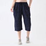 navy blue patterned capri shorts