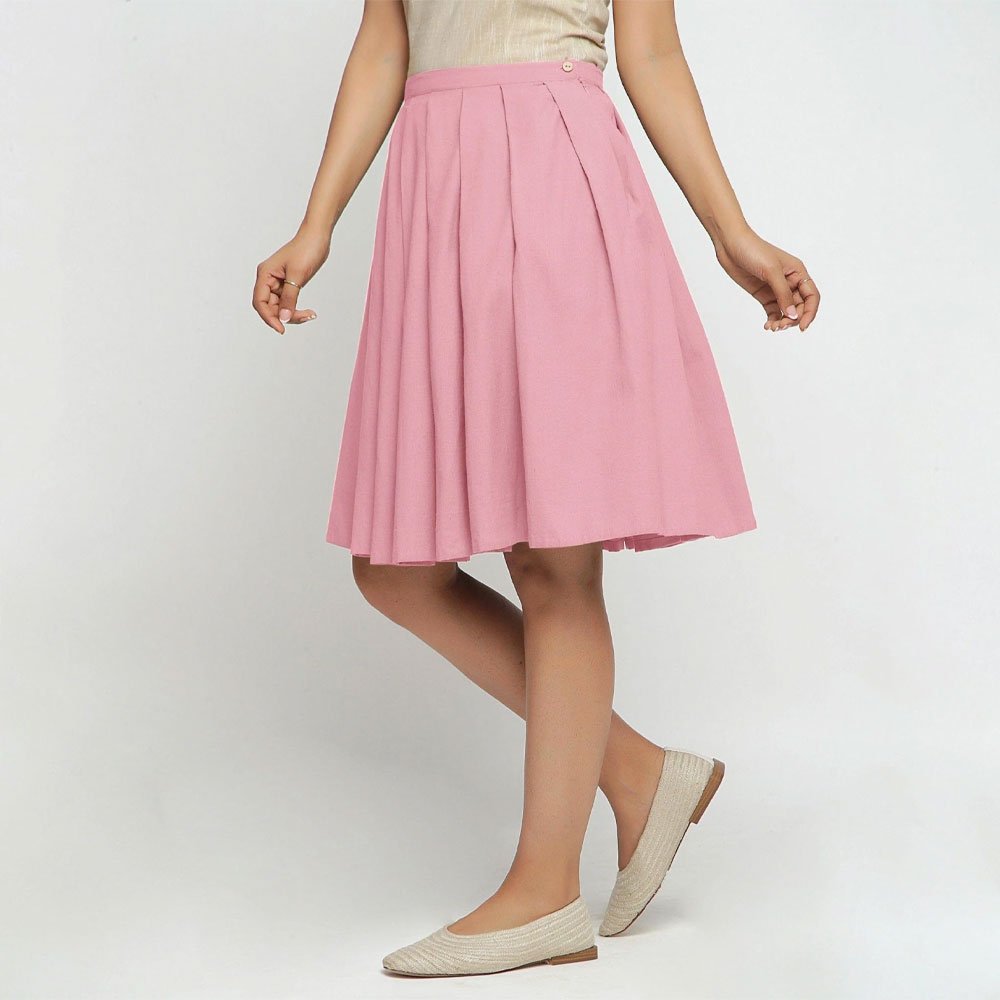 6 Pink Pleated Knee-Length Skirt - Image 1