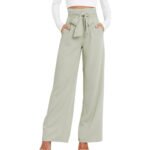 Sage Green Tie-Waist Plaza Pants
