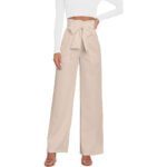 Beige Tie-Waist Plaza Pants